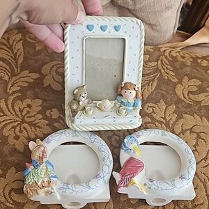 x3 1980s London Japan Schmid miniture ceramic Baby miniture photo frames